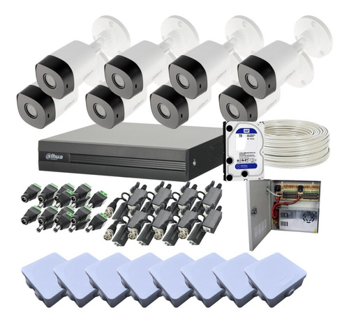 Kit 8 Cámaras 1080p 2mp 1tb 100m Utp Cajas Eaton Balun Dahua