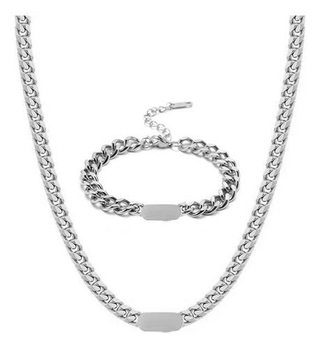 Set Cadena + Pulsera Grumet Acero Inoxidable 8mm Collar