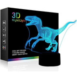 Lámpara De Dinosaurio 3d Luz De Noche Jurassic Led 7 Color