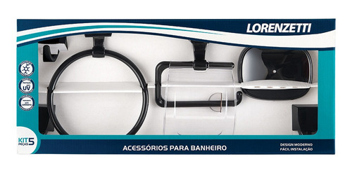 Kit Para Banheiro Preto 5 Peças Attic Quadra Lorenzetti