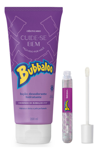 Combo Bubbaloo Uva: Gloss 5ml + Loção Hidratante Desodorante