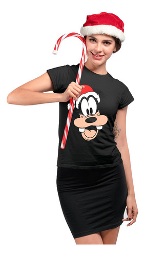 Playera Negra De Navidad De Goofy Con Gorro Navideño