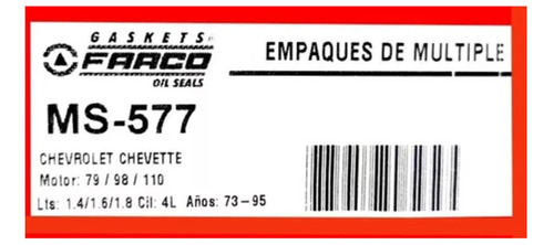 Empacadura Multiple Escape Chevrolet Chevette 1.4/1.6/1.8 Foto 2