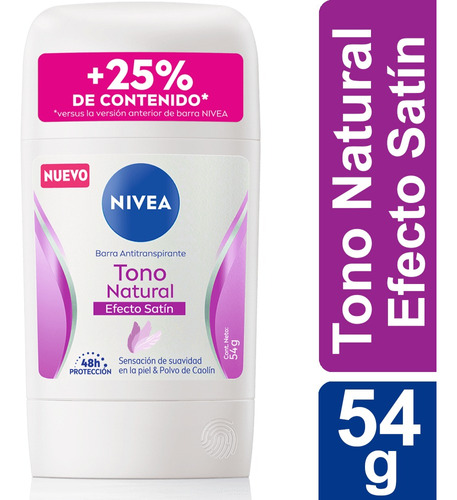  Desodorante Barra Nivea Tono Natural Satín Femenino 54g