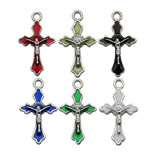 60pcs Assorted Antique Silver Enamel Christian Jesus Cr...