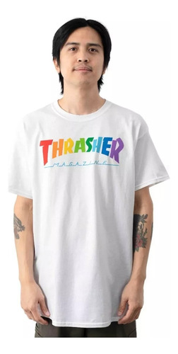 Polera Thrasher Rainbow Mag Color Blanco Algodón // Original