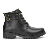  Coturno Feminino Sola Tratorada Bota Confortavel Preto