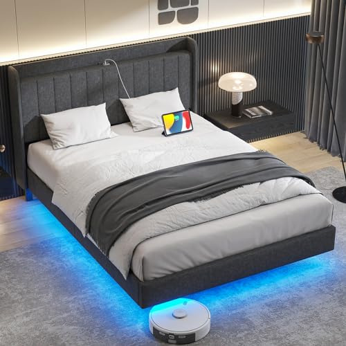 Cama Flotante Con Almacenamiento Y Luces Led