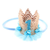 Diadema Azul De Encaje Con Corona Y Flores Para Bebé De Prim