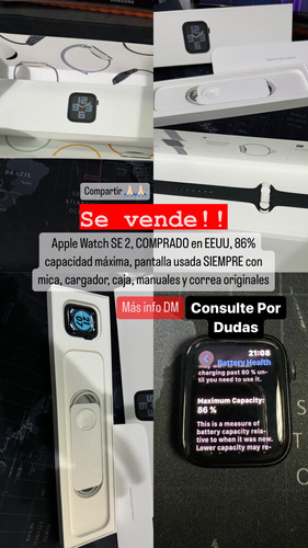 Apple Watch Se 2 Gps 40mm, Negro, Aluminio, 86% Bateria