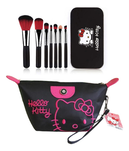 Set Cosmetiquera + Juego De Brochas Maquillaje Hello Kitty