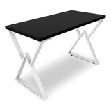 Mesa Omega 1,20x0,60 Em Aço E Madeira P/ Escritório Cozinha Cor Branco/preto