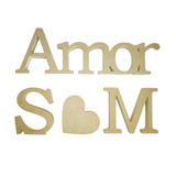 2 Letras 12 Cm + 1 Coração + Amor  Mdf 18 Mm Cru