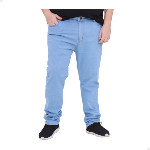 Calça Jeans Masculina Plus Size Azul Clara Com Lycra