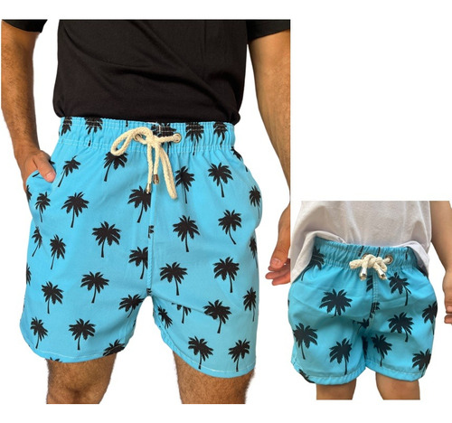  Kit 2 Bermudas Família Tal Pai E Filho Moda Praia Piscina