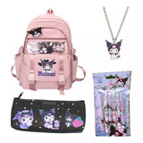 Mochila Escolar Kawaii Kuromi Con Estuche Para Lápices