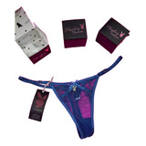 Tanga Sexy Encaje Rosa Azul T. U Play Boy Art 2440