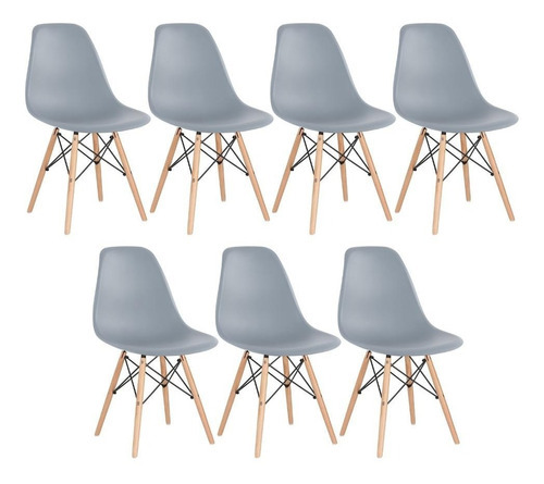 7 Cadeiras Eames Wood Dsw Eiffel Cores Cor Da Estrutura Da Cadeira Cinza Médio