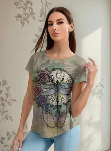 Blusa De Dama Moda Casual Estampado Retro Corte Juvenil