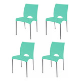 Kit 4 Cadeiras De Jantar Boston Empilhavél Gardenlife. Estrutura Da Cadeira Cinza Assento Verde Tiffany