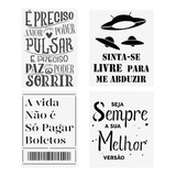 Stencil Frases Com 4 Moldes Tamanho A4 Para Pintura