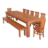 Mesa De Jantar Atributos 3x1m Madeira Natural Banco/cadeiras