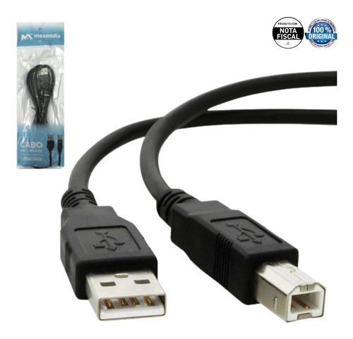 Cabo Para Impressora Printer Usb 2.0 Maxmidia 1,5m