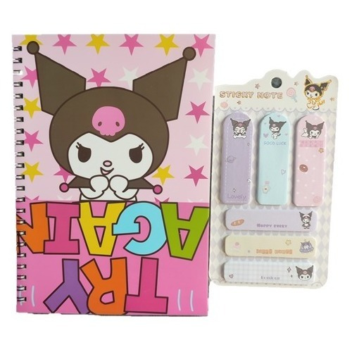 Set Libreta Kuromi  + Notas Adhesivas Papelería Kawaii