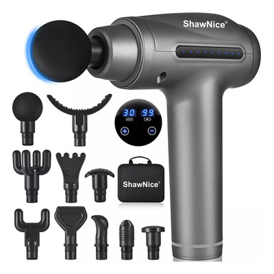 Pistola Masajeadora Inalámbrica Shawnice Para Músculos, Con 10 Cabezales Y 30 Velocidades Gris