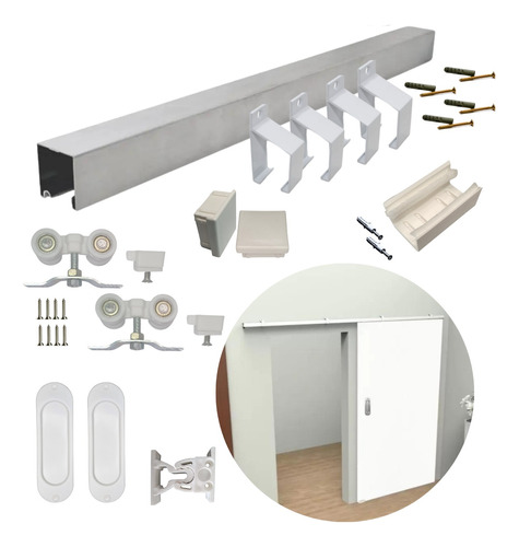 Kit 1,60m Branco P/ Porta Correr Até 85cm C/ Conchas E Trava