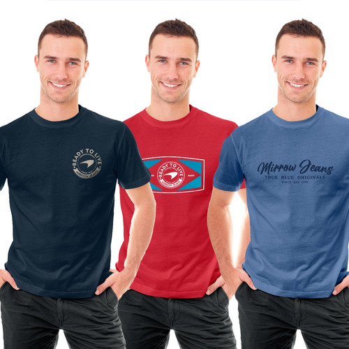 Remeras Manga Corta Hombre Estampadas Algodon Pack De 3