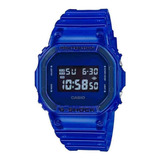 Reloj Pulsera Casio G-shock Dw5600 De Cuerpo Color Azul, Digital, Fondo Negro, Con Correa De Resina Color Azul, Dial Celeste, Minutero/segundero Celeste, Bisel Color Azul, Luz Azul Verde Y Hebilla Sim