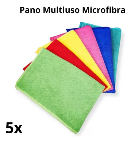 5x Pano Microfibra Flanela Limpa Vidro Multiuso