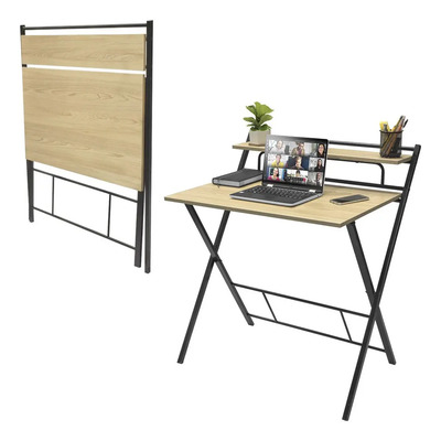 Escritorio Plegable Minimalista Moderno Con Repisa Color Negro | Meses sin interés