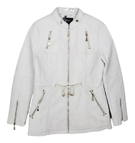 Jaqueta Feminina Parka Em Pu Trucker Forrada Off White Creme