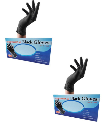 2 Cajas De Guantes Latex Negro Reutilizable Lavable 20pz