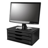 Suporte Para Monitor 3 Gavetas Mdf Black Piano 3347 Souza