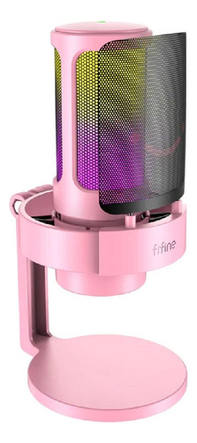 Microfone Condensador Fifine Cardioide Gamer Led Rgb A8 Rosa