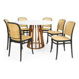 Mesa Jantar Talia Branca Amadeirada 120cm + 6 Cadeiras Roma