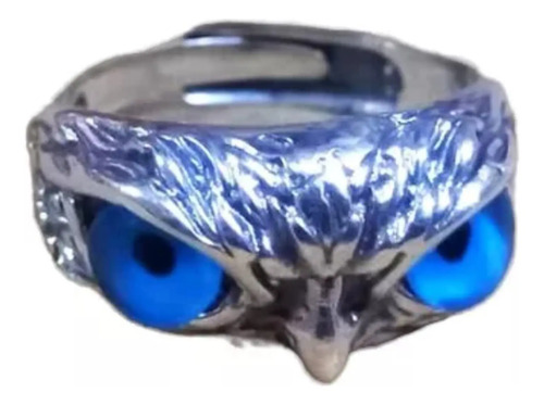 Nuevo Anillo De Búho Ojos Azules Plata Ley 925 A325