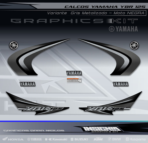 Calcos Yamaha Ybr 125 Negra - Variante Gris Met. - Insignia 