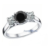 Anillo Oro 14k Con Diamante Negro .50ct Y Laterales .15ct