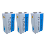 Kit 3 Pilhas Usb 9v Recarregável 6800mah Lítion