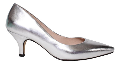 Zapatilla Dama Mujer Plata Plateado Tacón Cómodo