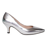 Zapatilla Dama Mujer Plata Plateado Tacón Cómodo