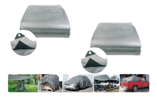 Pack 2 Lona Reforzada 3 X 5  M Gris Uso Rudo Impermeable