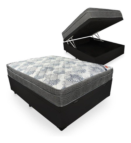 Cama Box Baú Casal + Colchão - Ortobom - 138cm Preto