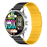 Reloj Smart Watch Malla Color Negro Y Amarillo Bisel Gris