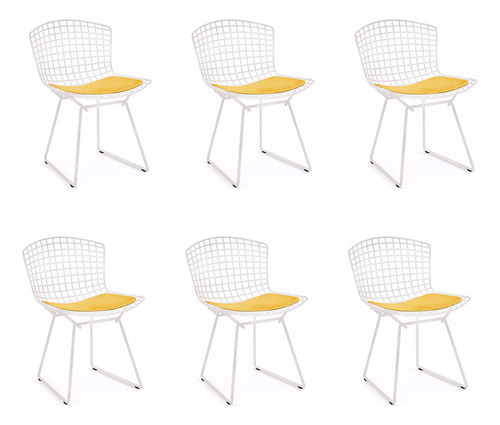 Kit 6 Cadeiras Design Bertoia Branca Com Assento Sintético