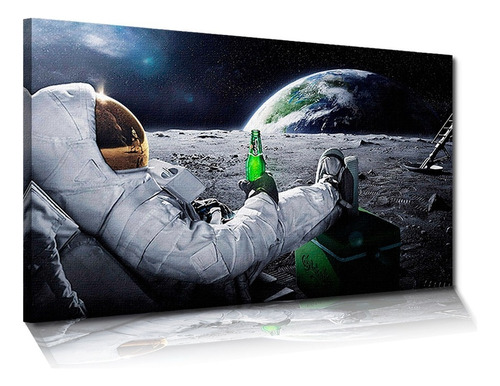 Cuadro Astronauta Con Cerveza Grande Con Marco
